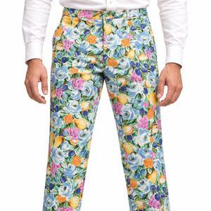 Mens 36 Multicolor Floral Cotton Dress Pants Straight Fit Handmade Trousers NWT